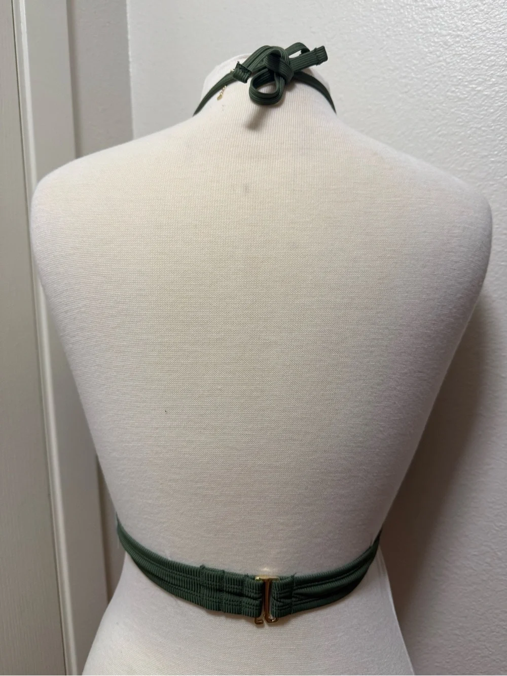 Ribbed Triangle Halter Bikini Top - Olive Green